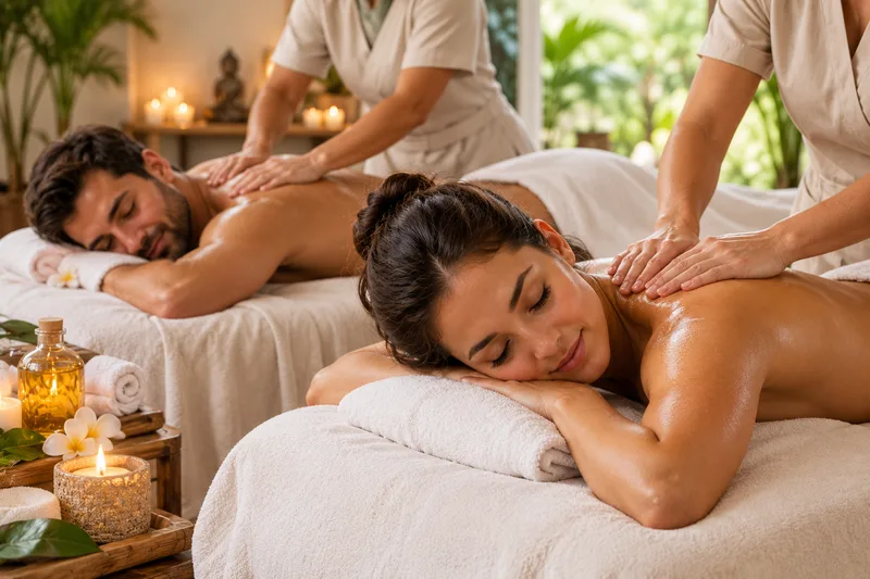 Massage en couple à Majorque — deux thérapeutes, deux tables