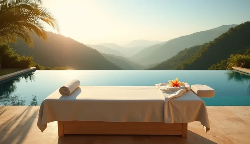 Massage table by infinity pool in Mallorca